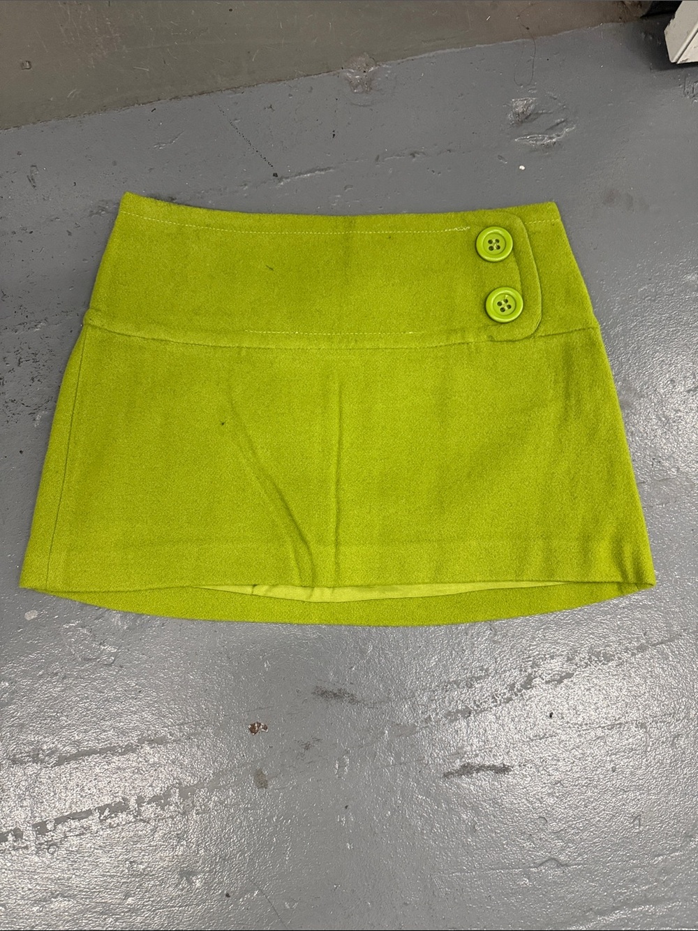 Women's Lime Green low-rise Mini Skirt with Button Detail
